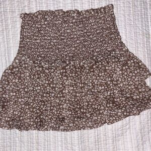 Altar'd State Brown and White Skater Skirt with Smocked Ruffles